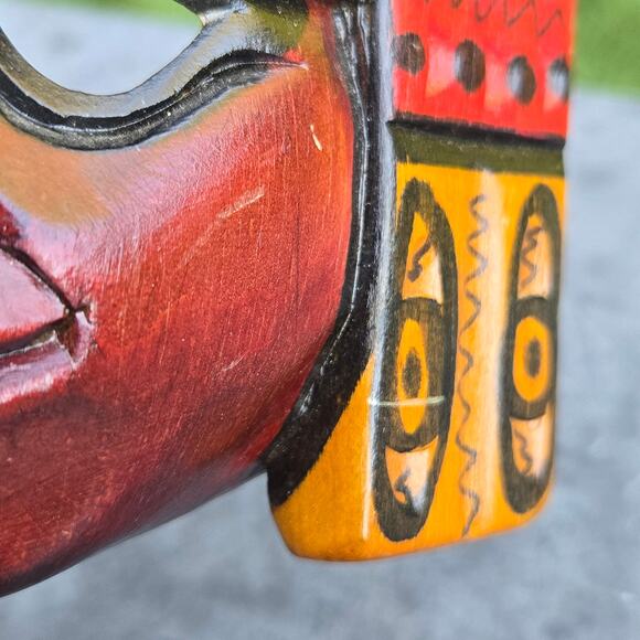 Vintage Hand Carved Painted Stained Wooden Tribal Mask Wall Art Beautiful - Picture 8 of 9